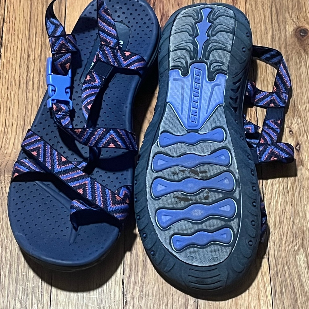 Skechers Outdoor Lifestyles Zig Zag Strappy Hiking Sandals Navy Orange - Picture 4 of 8